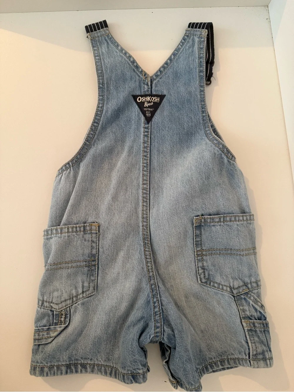 OshKosh B'gosh Light Blue Denim Short Overalls with Striped Straps